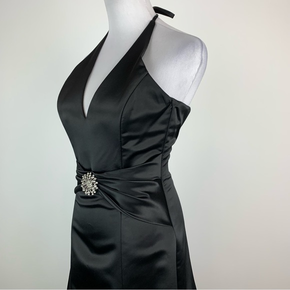 Vintage Jessica McClintock for Gunne Sax Black Satin Halter Evening Dress 3/4 - Picture 7 of 14